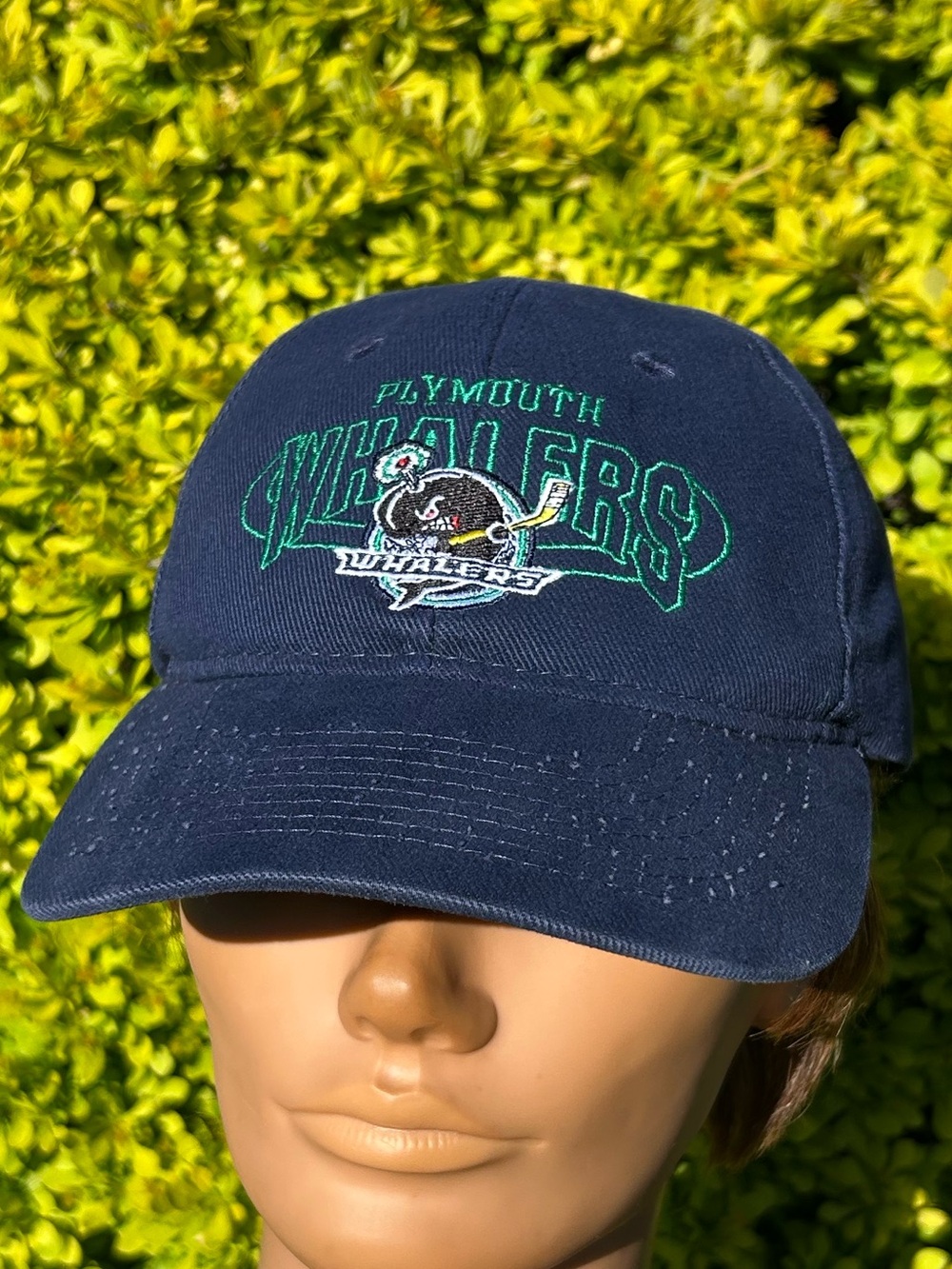 Vintage 90s Y2K Plymouth Whalers hockey strapback baseball cap hat CCM OHL
